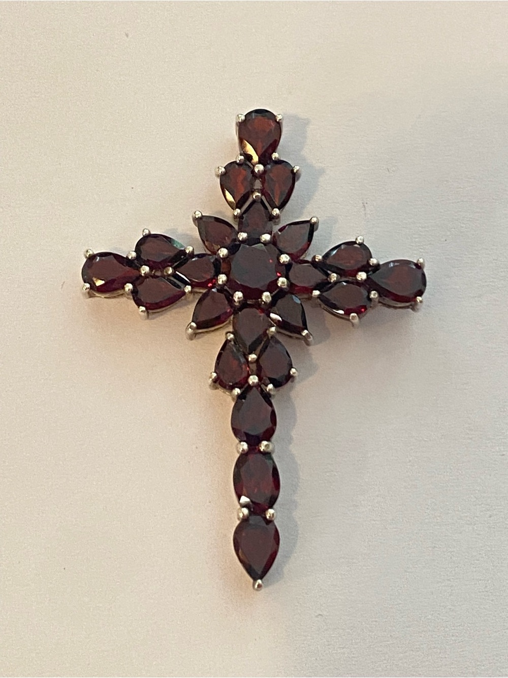 2” Sterling Silver 925 Garnet Cross Pendant Jewelry